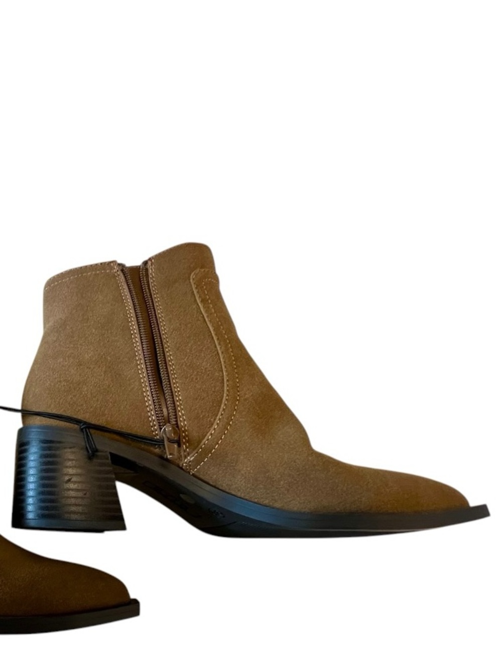 Women's Tan Suede Lace-Up Ankle Booties - Picture 3 of 7